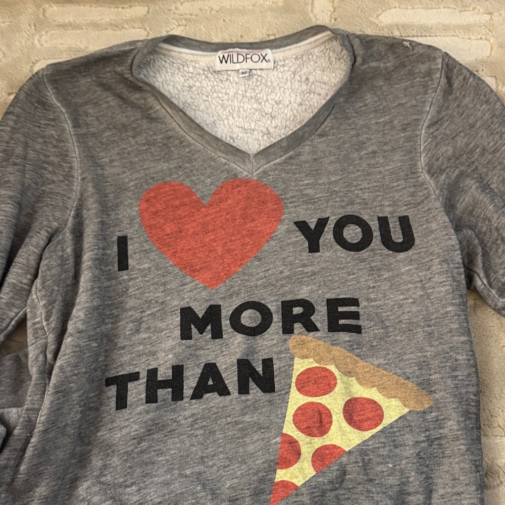 Wildfox Heather Gray Love Pizza Sweatshirt